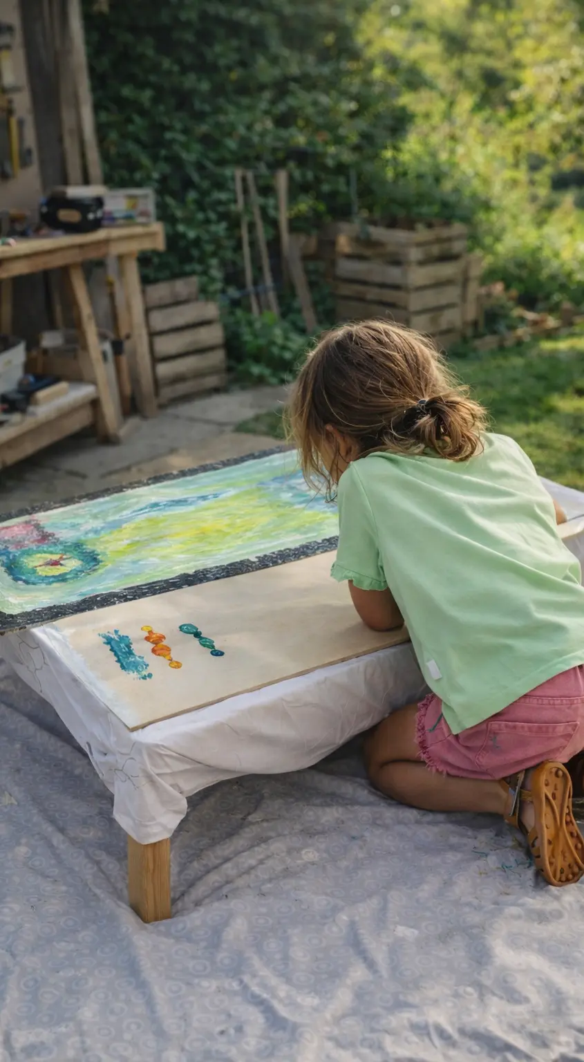 Daughter in outdoor workshop