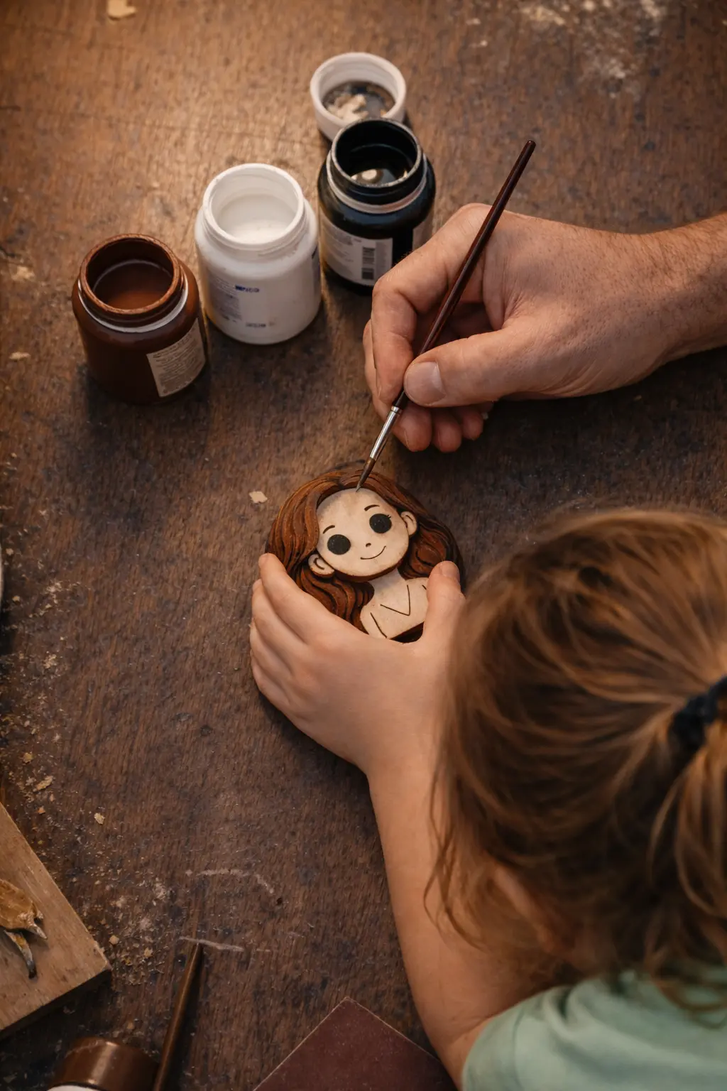Father and daughter crafting together